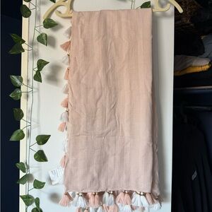 Club Monaco Pink and White Square Scarf Shawl Wrap with Tassels 100% cotton